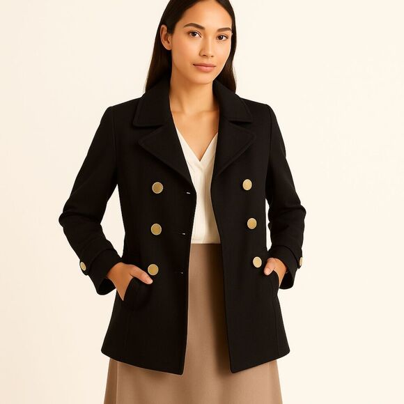 Gap | True Black Swing Peacoat, Gold-Button Double‑Breasted Coat Size M | EUC - Picture 1 of 12